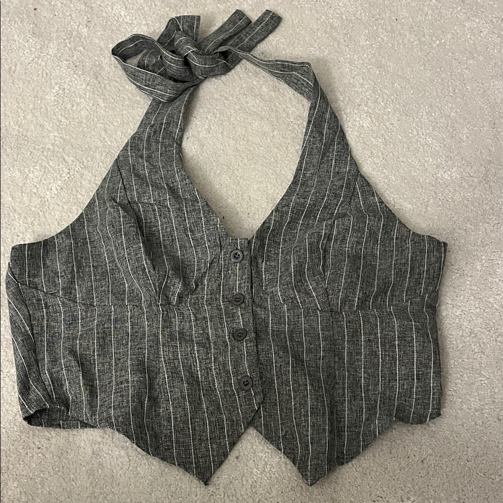 Gray Striped Women's Halter Top